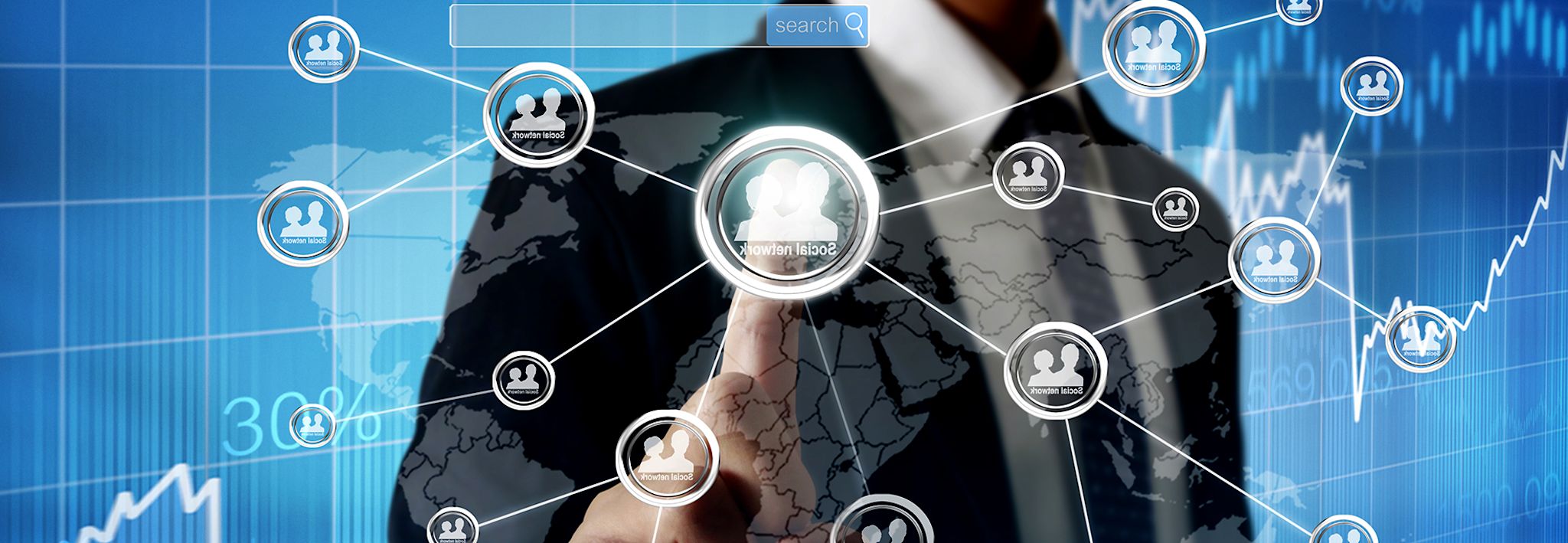 A man is touching human resources icons.