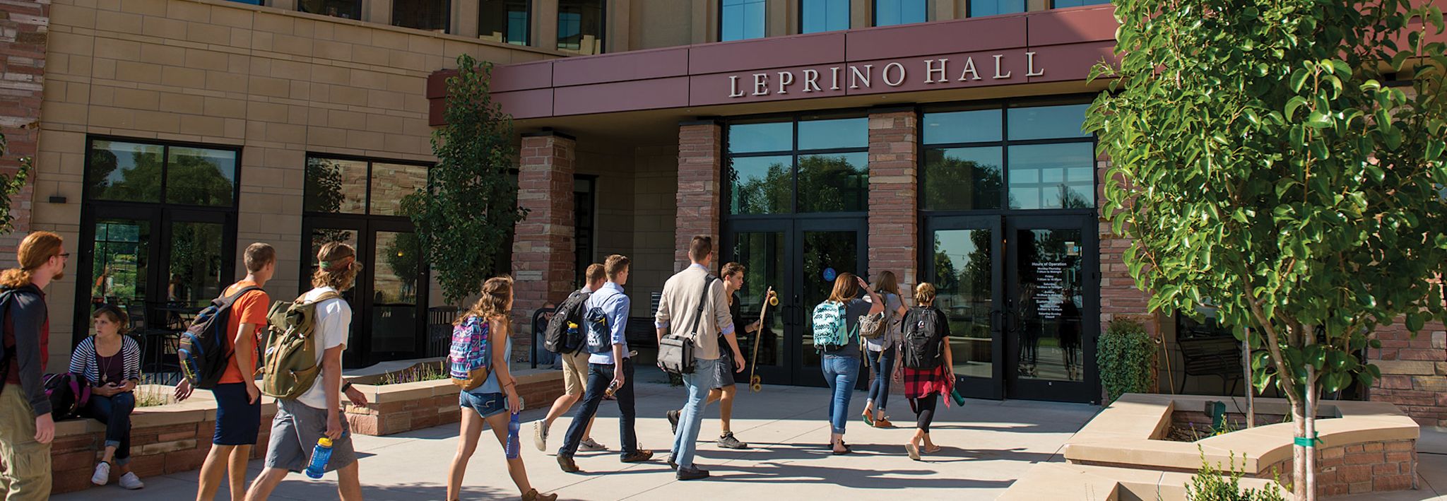 Students walking into Leprino Hall