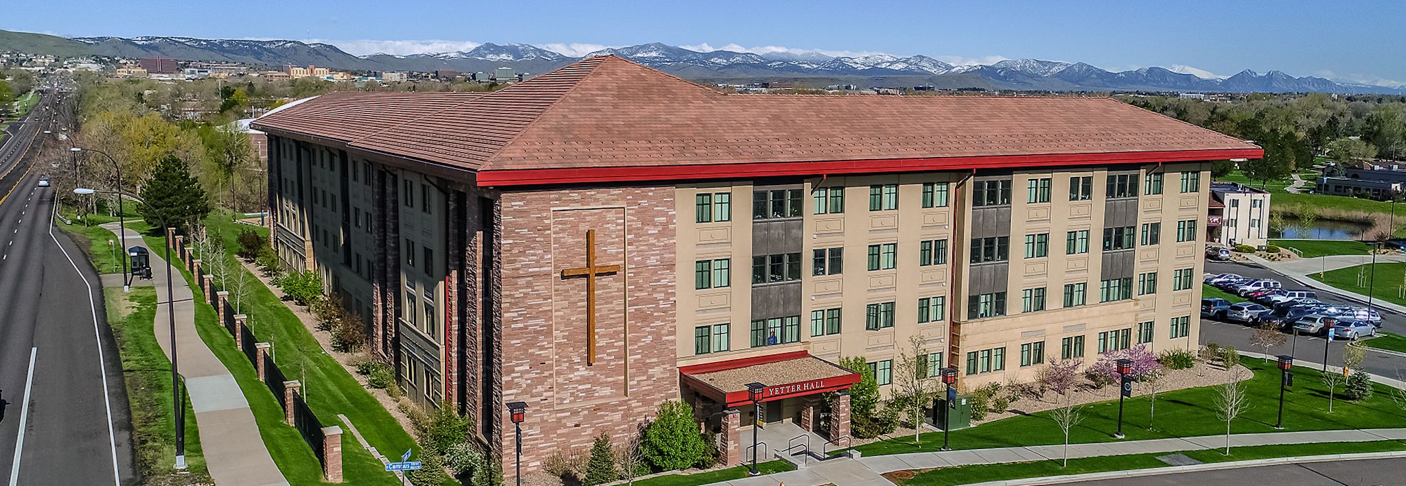 Yetter Hall can be seen from Alameda Street on CCU's campus in Lakewood.