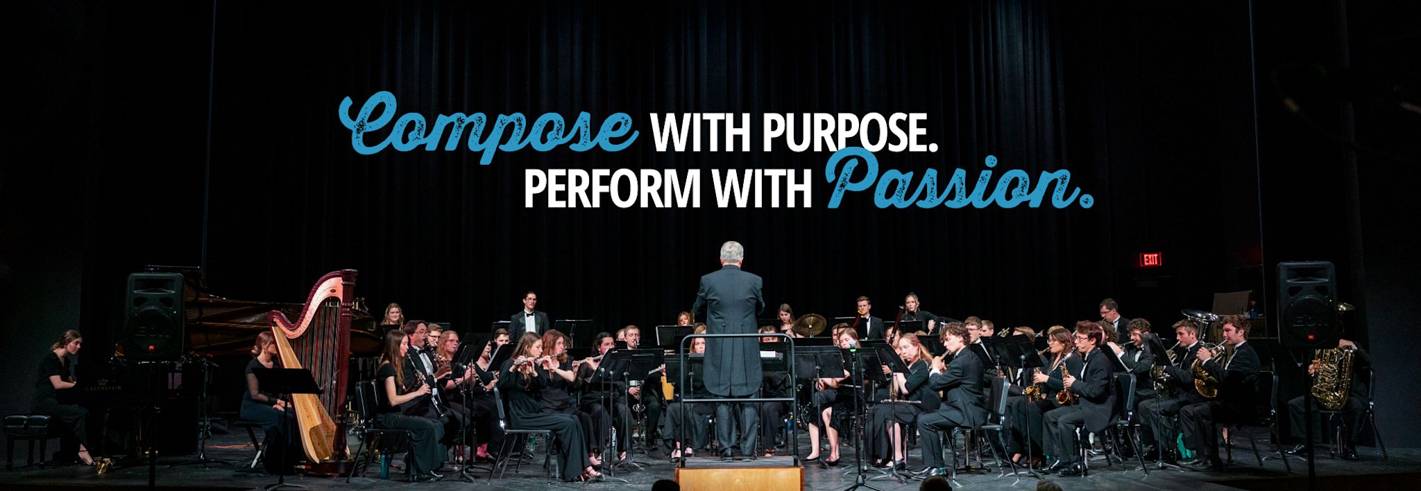 conductor leading an orchestral ensemble onstage