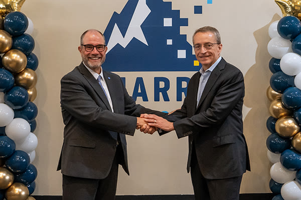 Jeremy S. Adams president eric hogue and pat gelsinger shaking hands