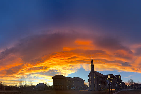 sunset around the armstrong steeple
