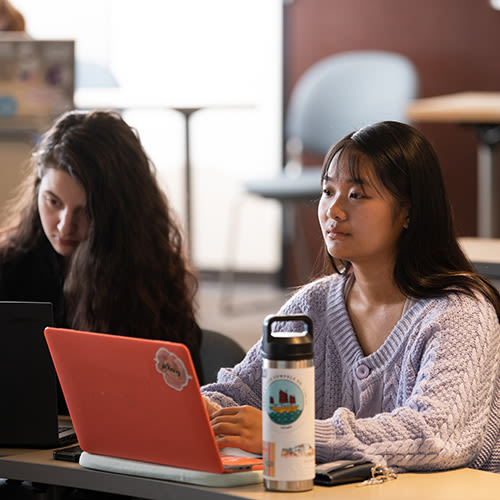 two undergraduate students in class at ccu