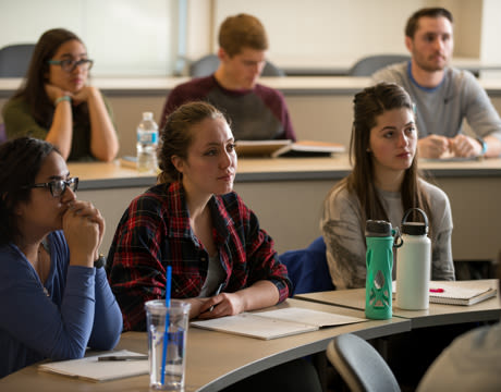 Students intently listening to classroom lecture