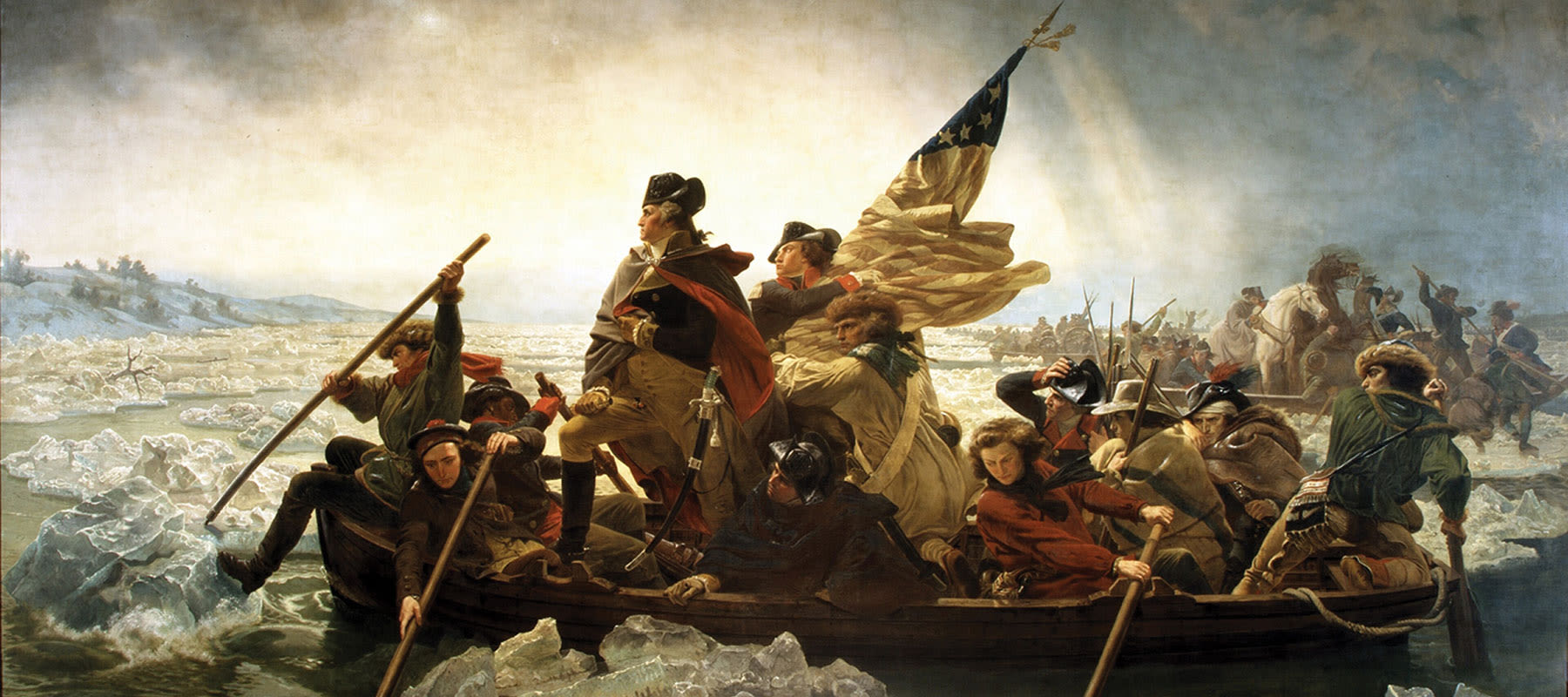 banner image of george washington on boat crossing river