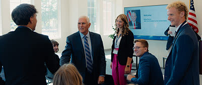 vice president pence shaking hands with ccu students