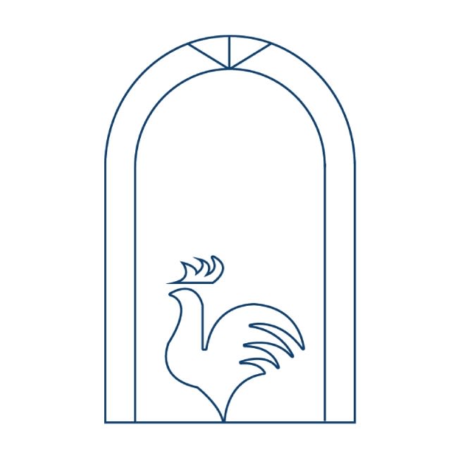 rooster in a window