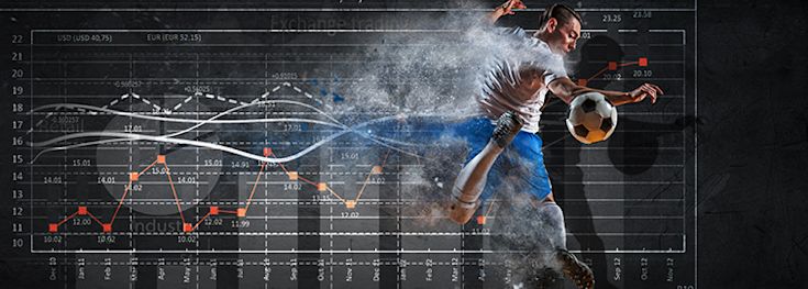 soccer athlete jumping with graphical statistics behind him