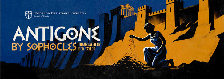 greek buildings in the background with a woman kneeling