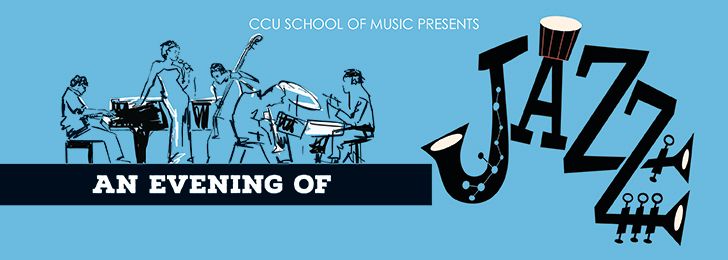 silhouettes of a jazz trio playing with a blue background