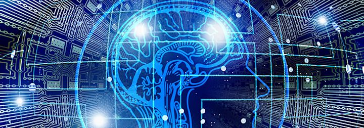 framework of lights paths and a lit up brain