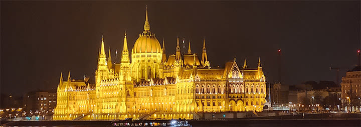 The Hungarian Parliament Building lit up at night