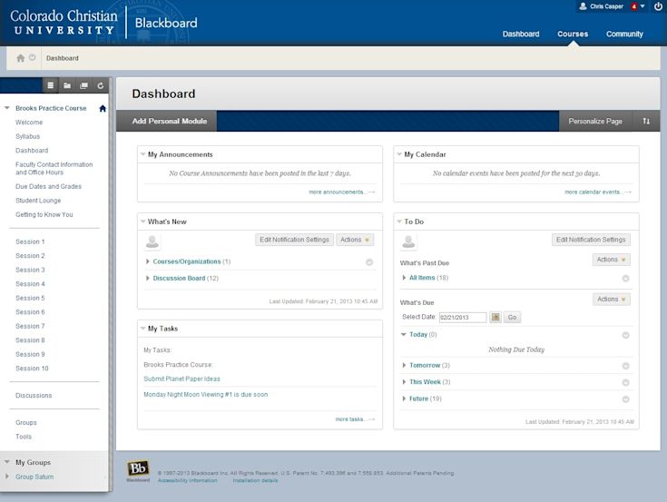 Blackboard landing page example