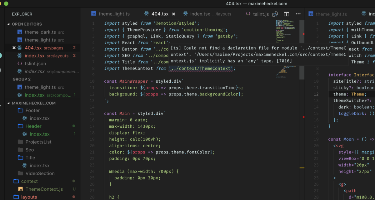 This screenshot shows VSCode highlighting the missing type declaration of a module