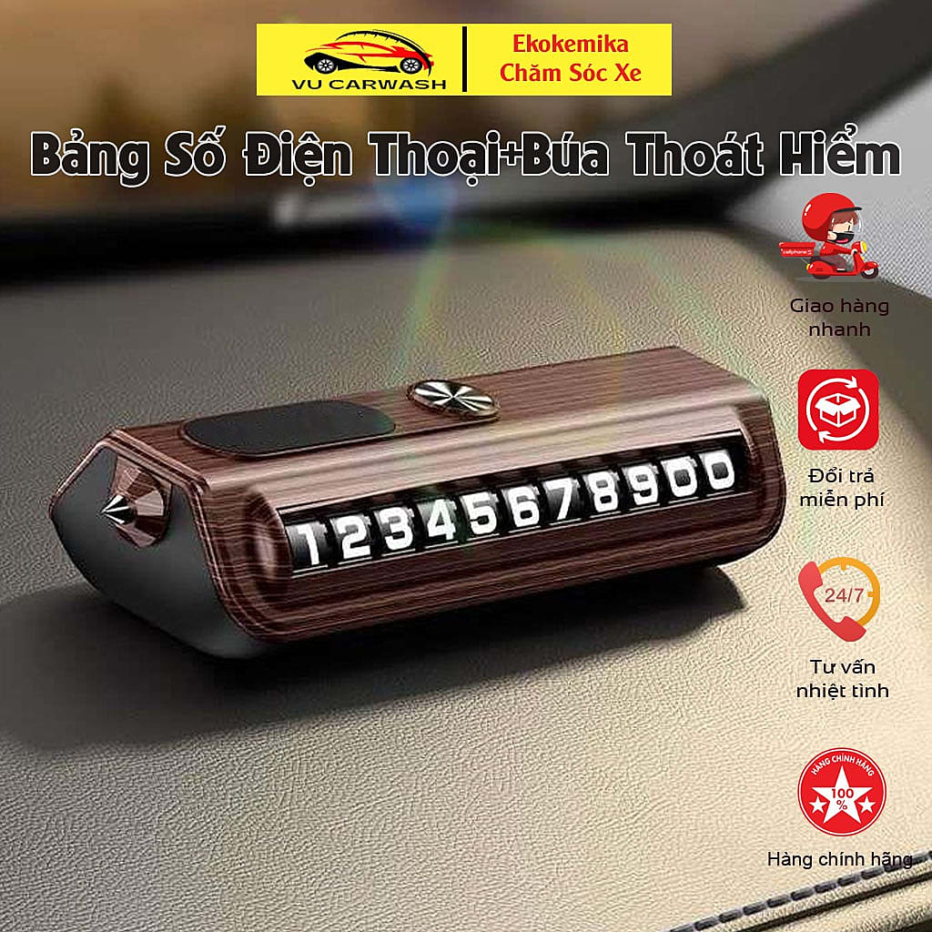 Bảng ghi số điện thoại kết hợp búa thoát hiểm sang trọng để trên taplo xe Ô tô