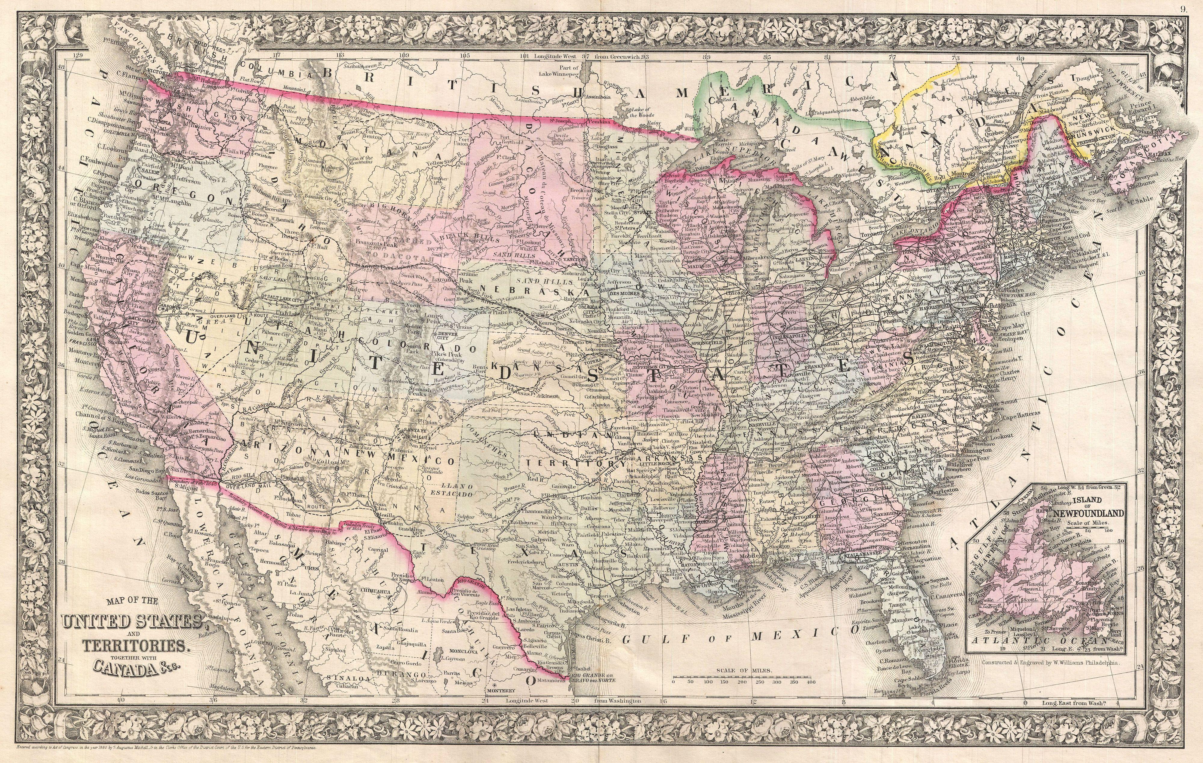 Carte des États-Unis, 1866