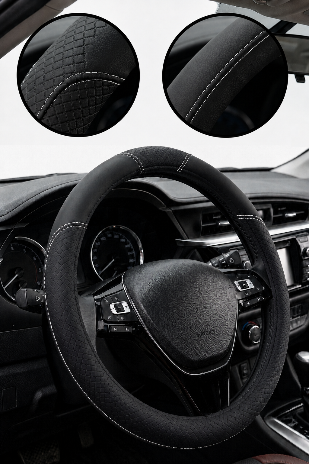 Couvre volant AB2 - Noir fil Blanc