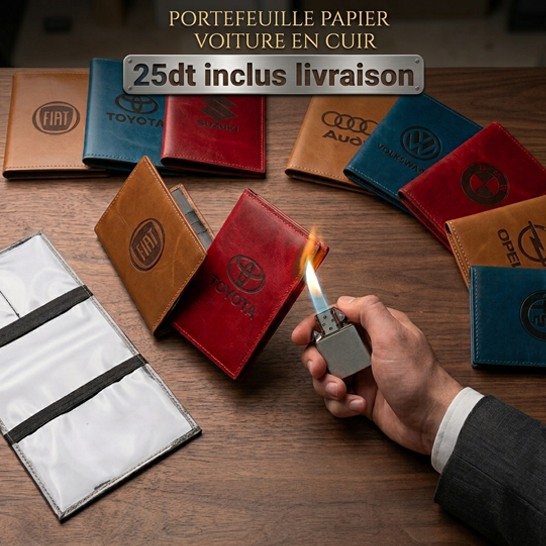 Porte papier voiture 3 volets - vrai cuir
