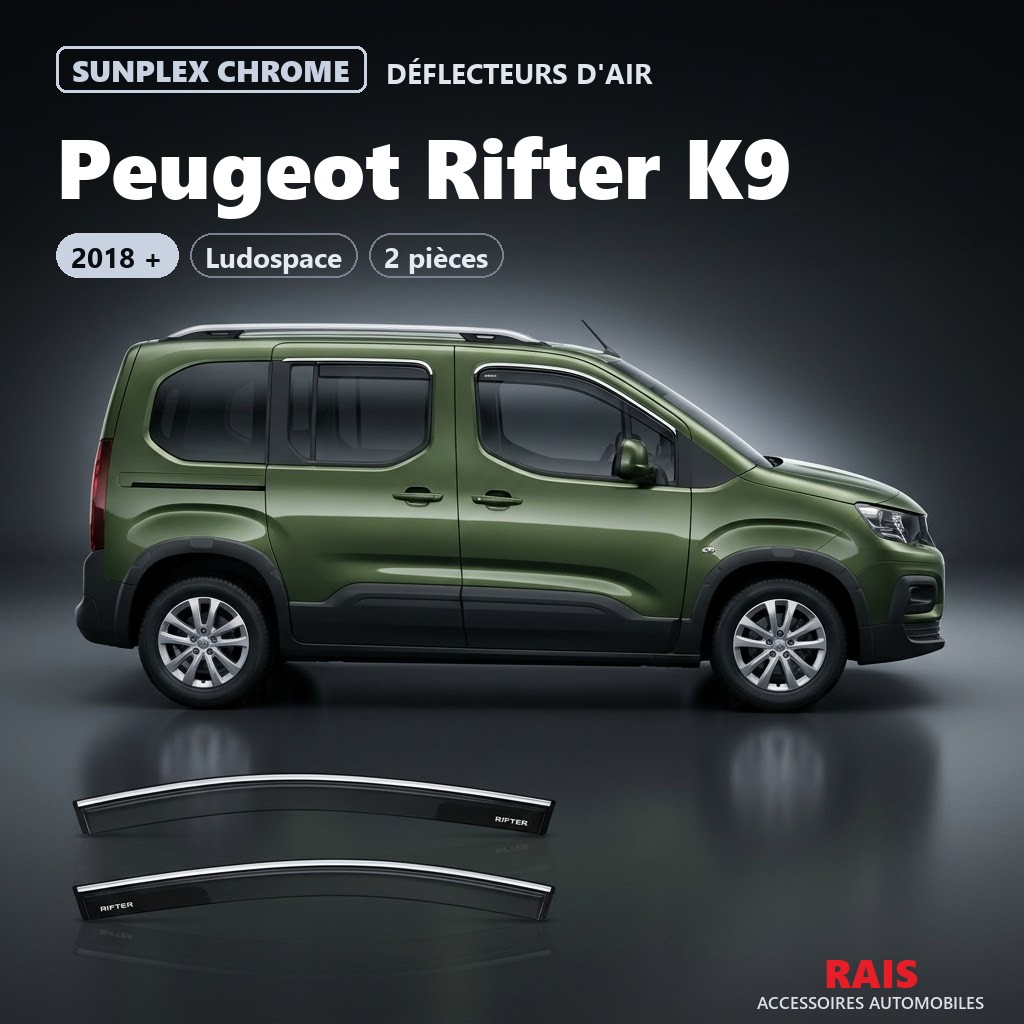Déflecteurs d'air SunPlex Chrome pour Peugeot Rifter K9, 2 pièces