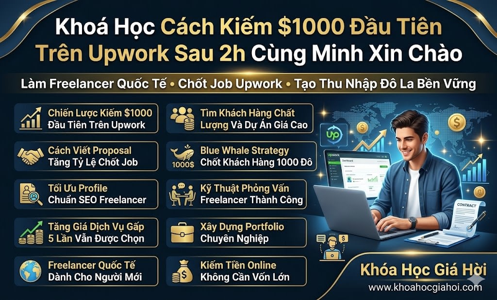 Khoá Học Cách Kiếm $1000 Đầu Tiên Trên Upwork Sau 2h Cùng Minh Xin Chào