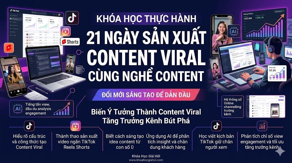 Khóa Học Thực Hành 21 Ngày Sản Xuất Content Viral Cùng Nghề Content