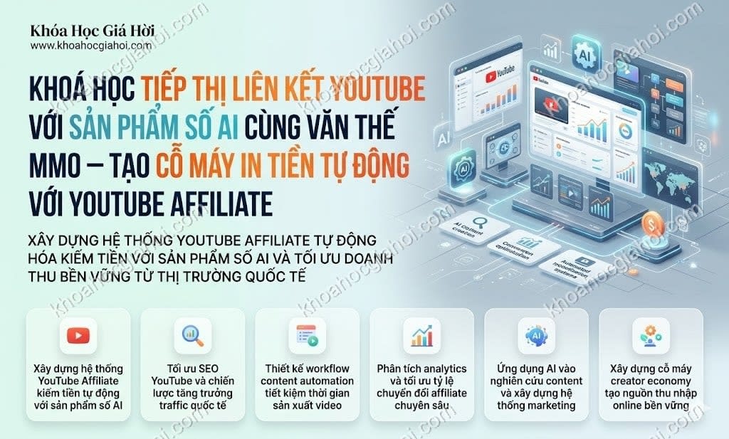 Khoá Học Tiếp Thị Liên Kết Youtube Với Sản Phẩm Số AI Cùng Văn Thế Mmo – Tạo Cỗ Máy In Tiền Tự Động Với Youtube Affiliate