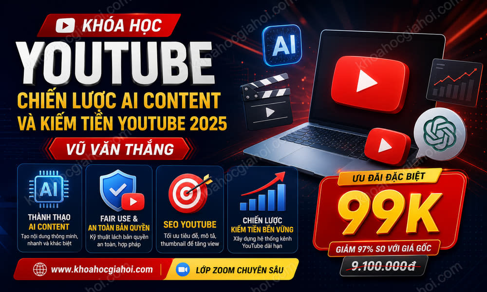 Khóa Học Youtube - Chiến Lược AI Content & Kiếm Tiền Youtube 2025 - Vũ Văn Thắng