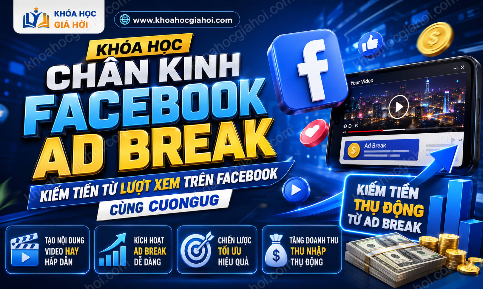 Khóa Học Chân Kinh Facebook Ad Break – Kiếm Tiền Từ Lượt Xem Trên Facebook Cùng Cuongug