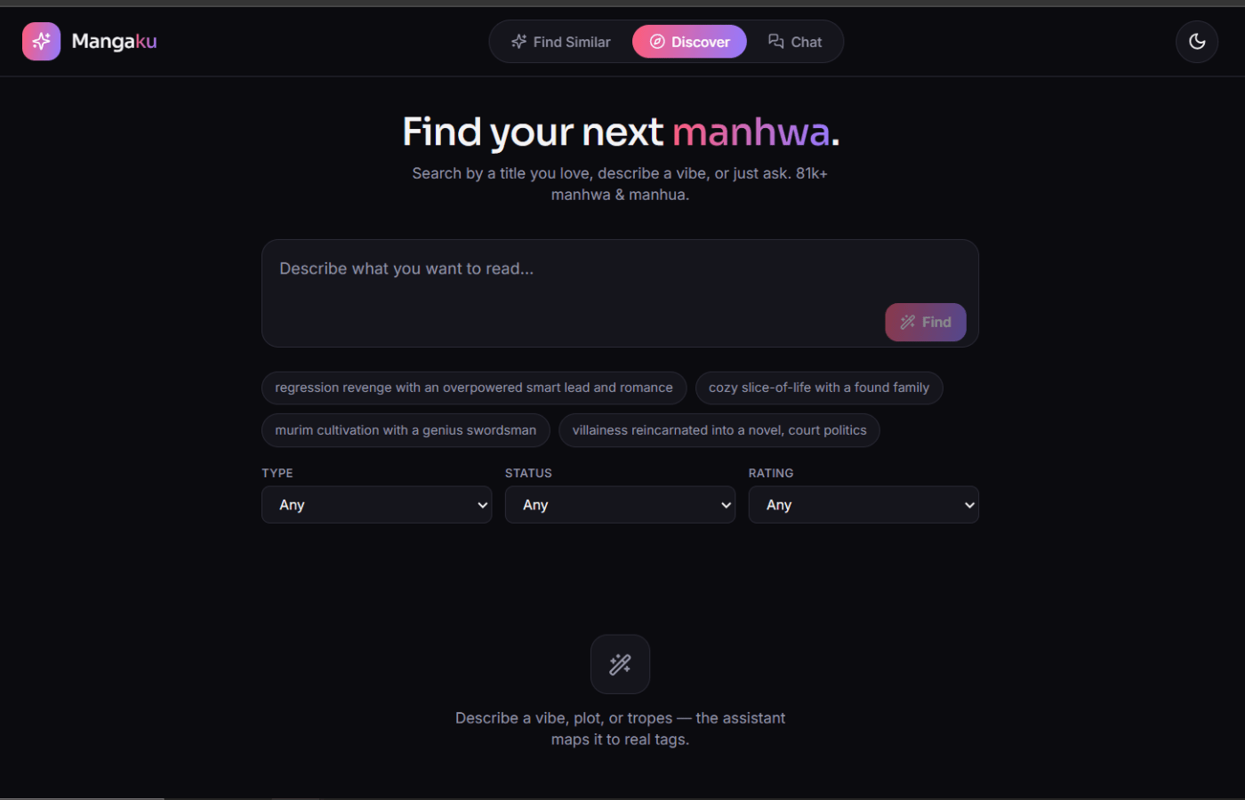 Mangaku - Manhwa & Manhua Recommender — view 1