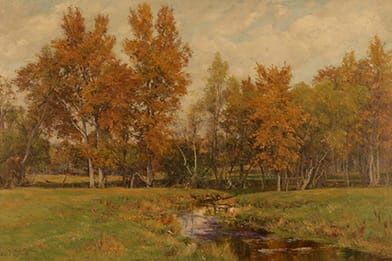 Olive Parker Black - Fall Landscape with Creek Painting