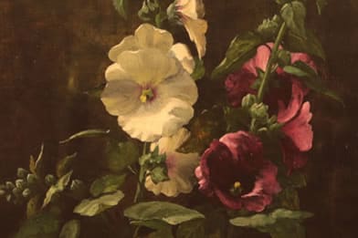 John Ross Key Victorian Painting of Hollyhocks