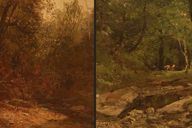 Alfred S Wall - The Woods at Dusk/Cows in the Woods Painting