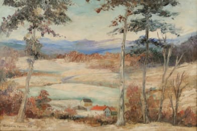 Katharine Friedel Winter Farmstead Painting For Sale