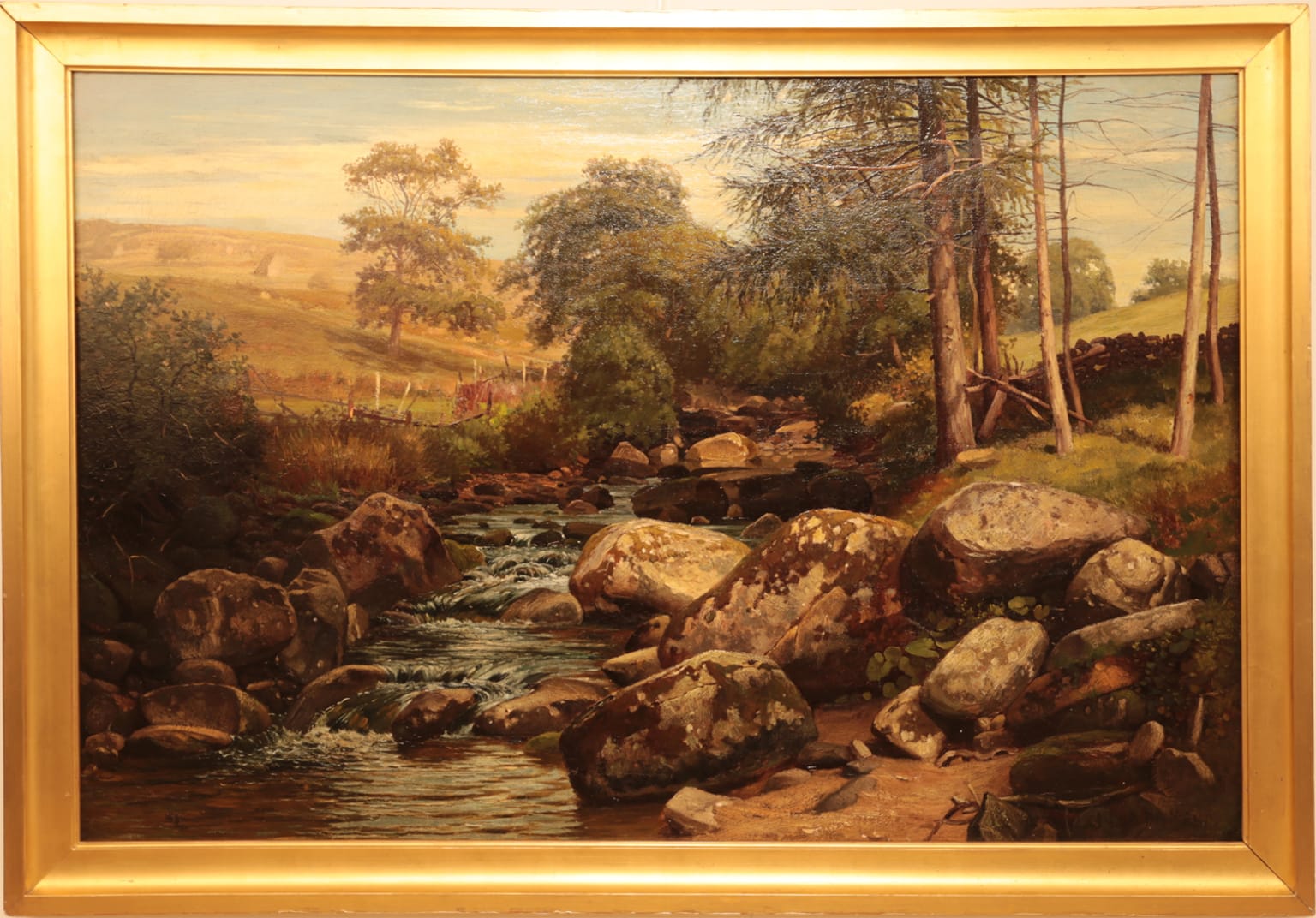 James L. Adams Boulders Along An English Stream Painting
