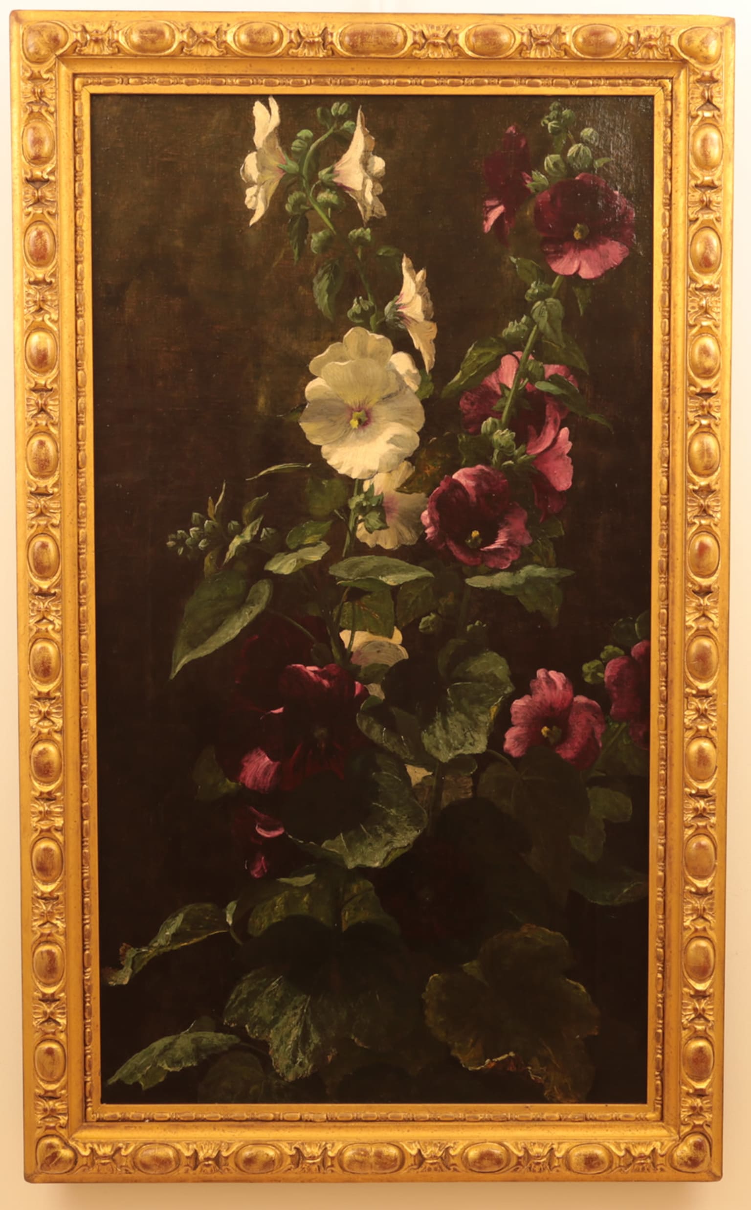 John Ross Key Victorian Painting of Hollyhocks