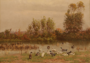 William Baptiste Baird - On the Marne at Champigny   $4,500 
