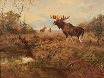 Arthur Fitzwilliam Tait - Wary Bull Moose and Two Cows
