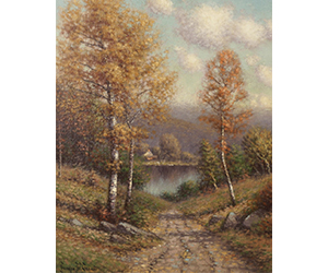 George W. Drew - A Cabin by a Pond