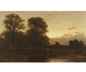 John Carleton Wiggins - Cattle Watering in a Sunset River Landscape