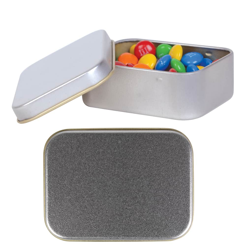 Silver/Assorted M&amp;M's in Silver Rectangular Tin