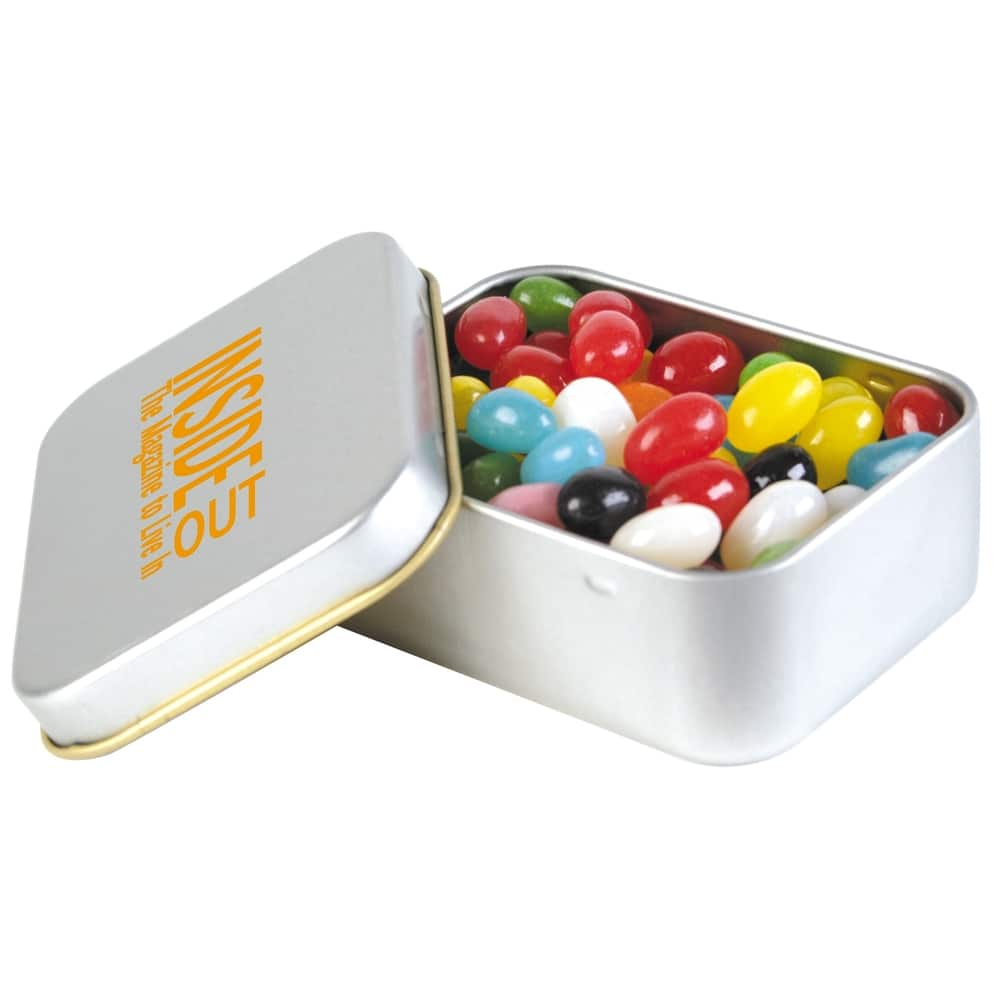 Assorted Colour Mini Jelly Beans in Silver Rectangular Tin