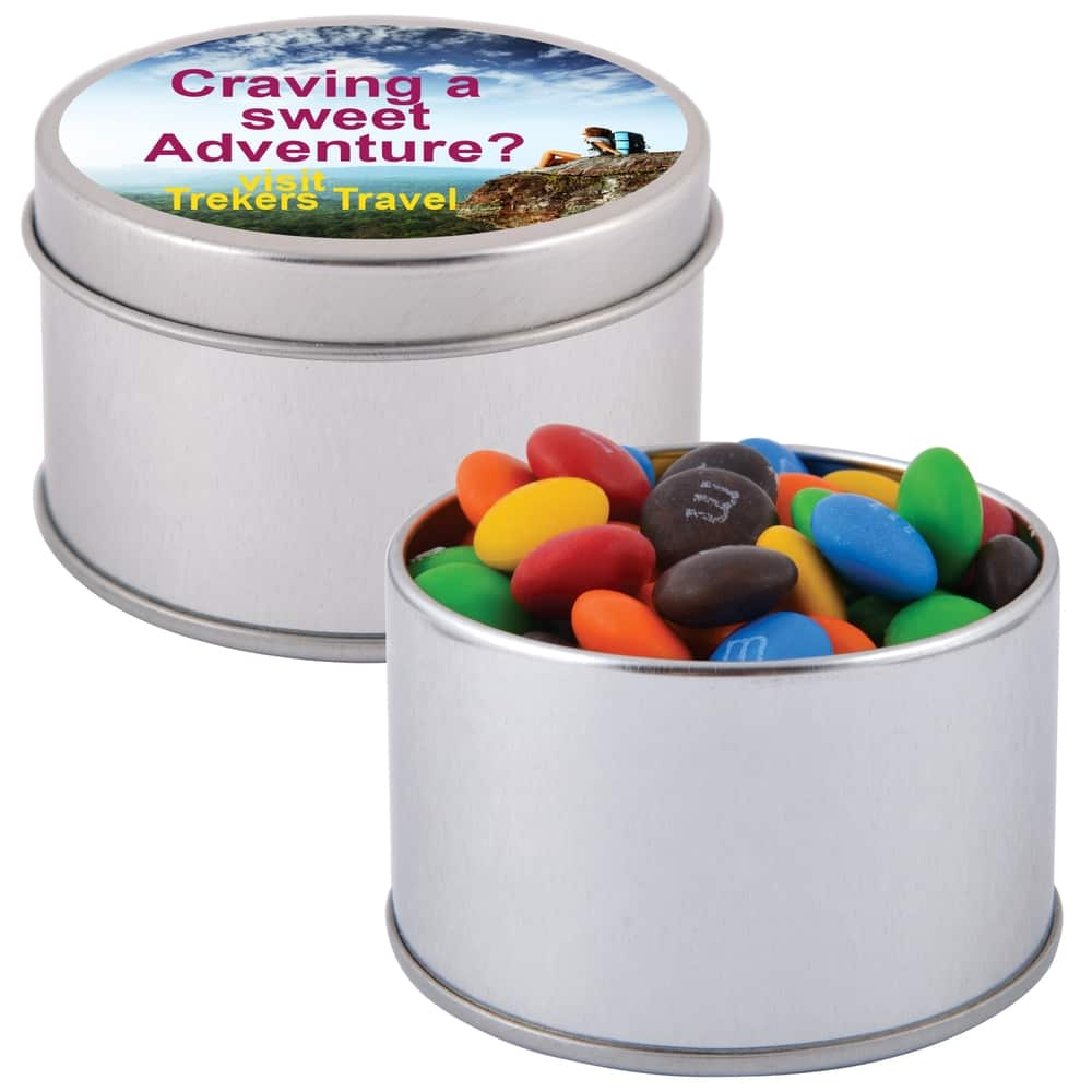 M&amp;M's in Silver Round Tin