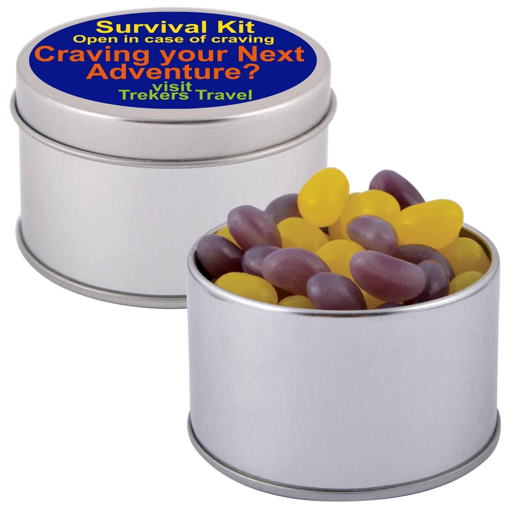 Corporate Colour Mini Jelly Beans in Silver Round Tin