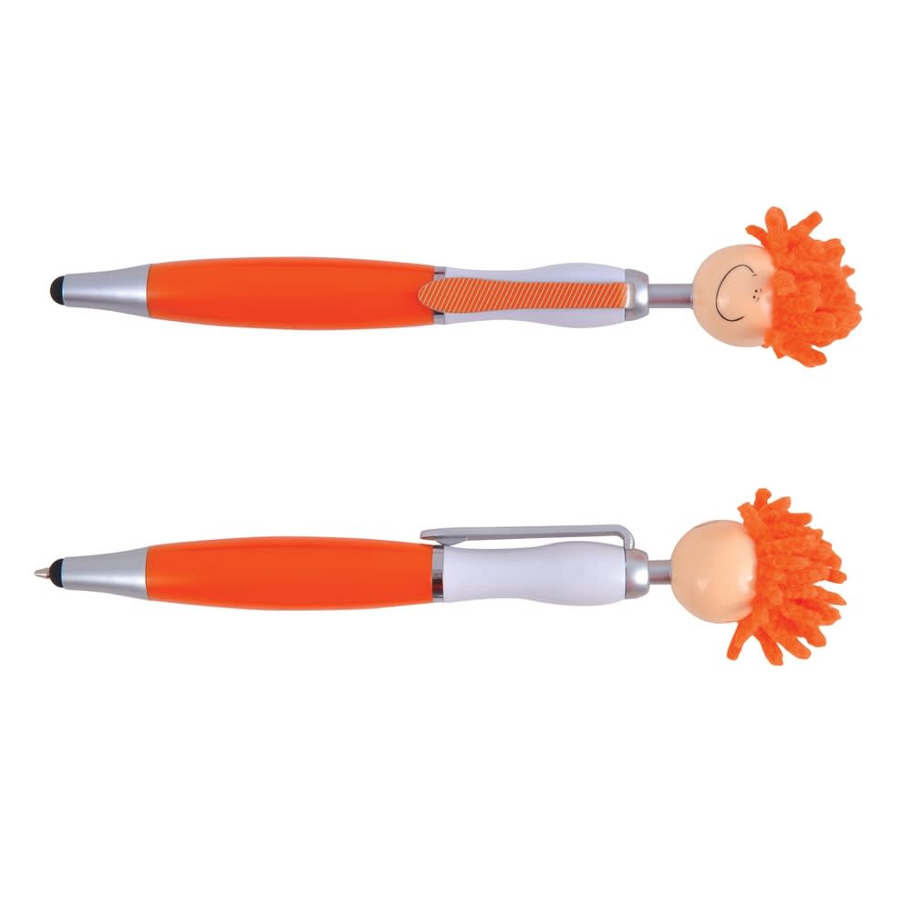 Orange/White Mop Top Ballpoint Pen / Stylus