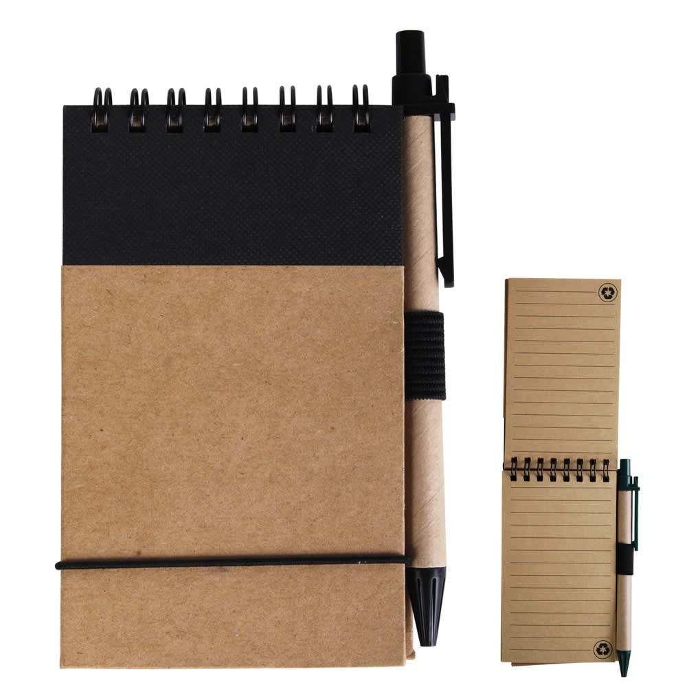 Natural/Black Tradie Cardboard Notebook with Pen