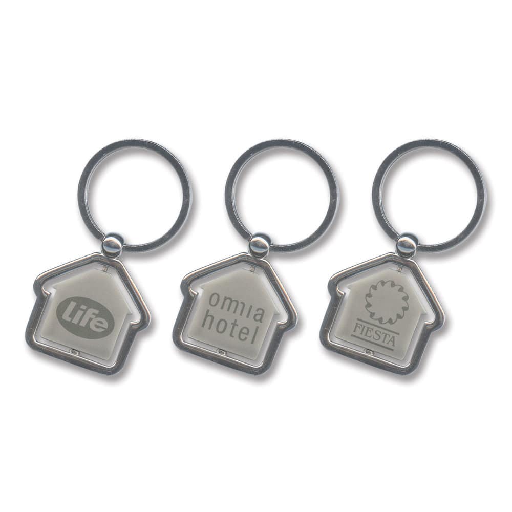 Shiny Chrome Rotating House Shaped Metal Key Ring