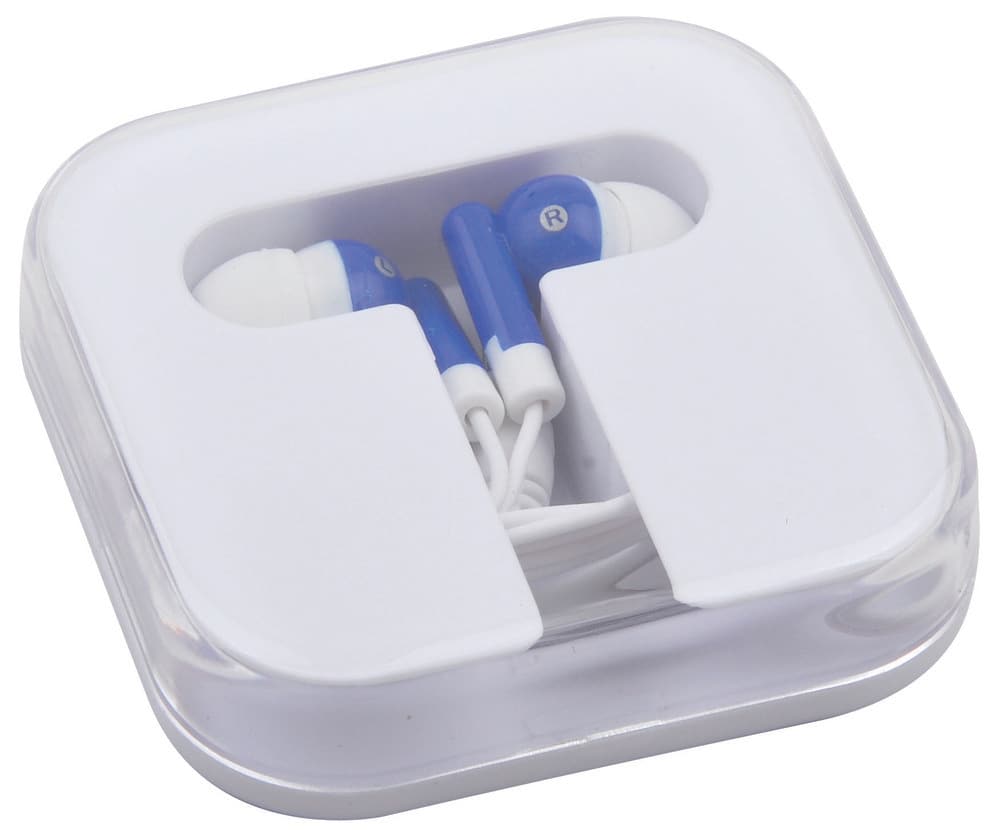 White/Blue Earbuds in Square Case