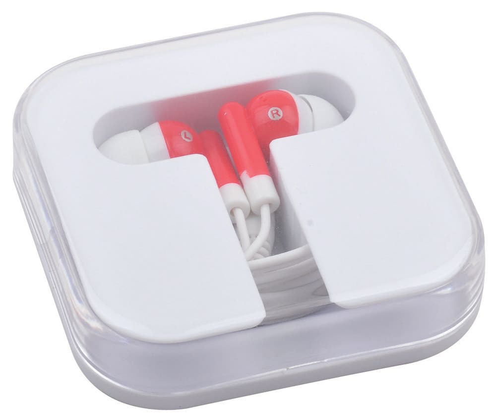 White/Red Earbuds in Square Case