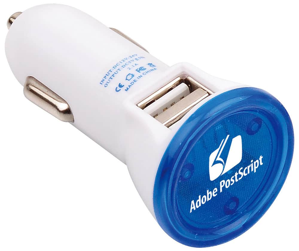 White/Blue Usb Car Charger